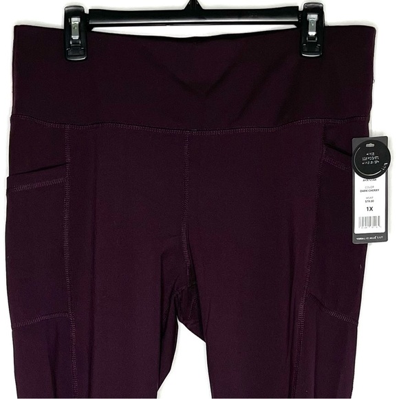 🔥 Yogalicious Lux NWT Dark Cherry Full Length Leggings 1X Pockets - Picture 4 of 12